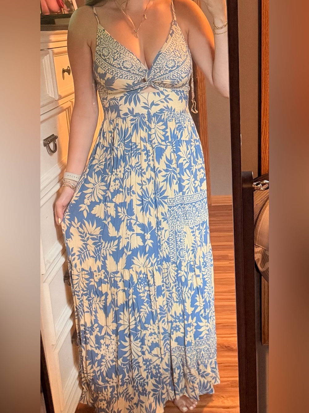 Angie Blue and Cream Floral Maxi Dress